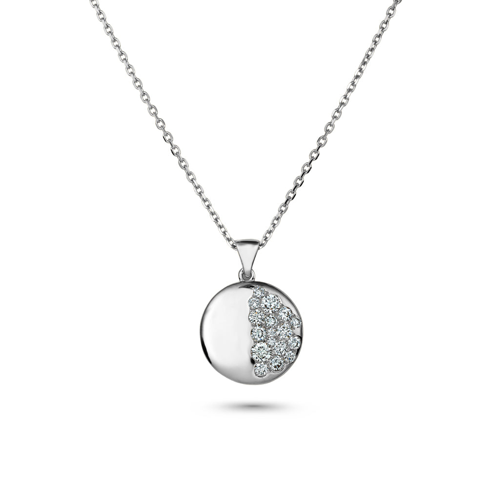 18 k white gold half moon pave pendant Carati jewelry montreal