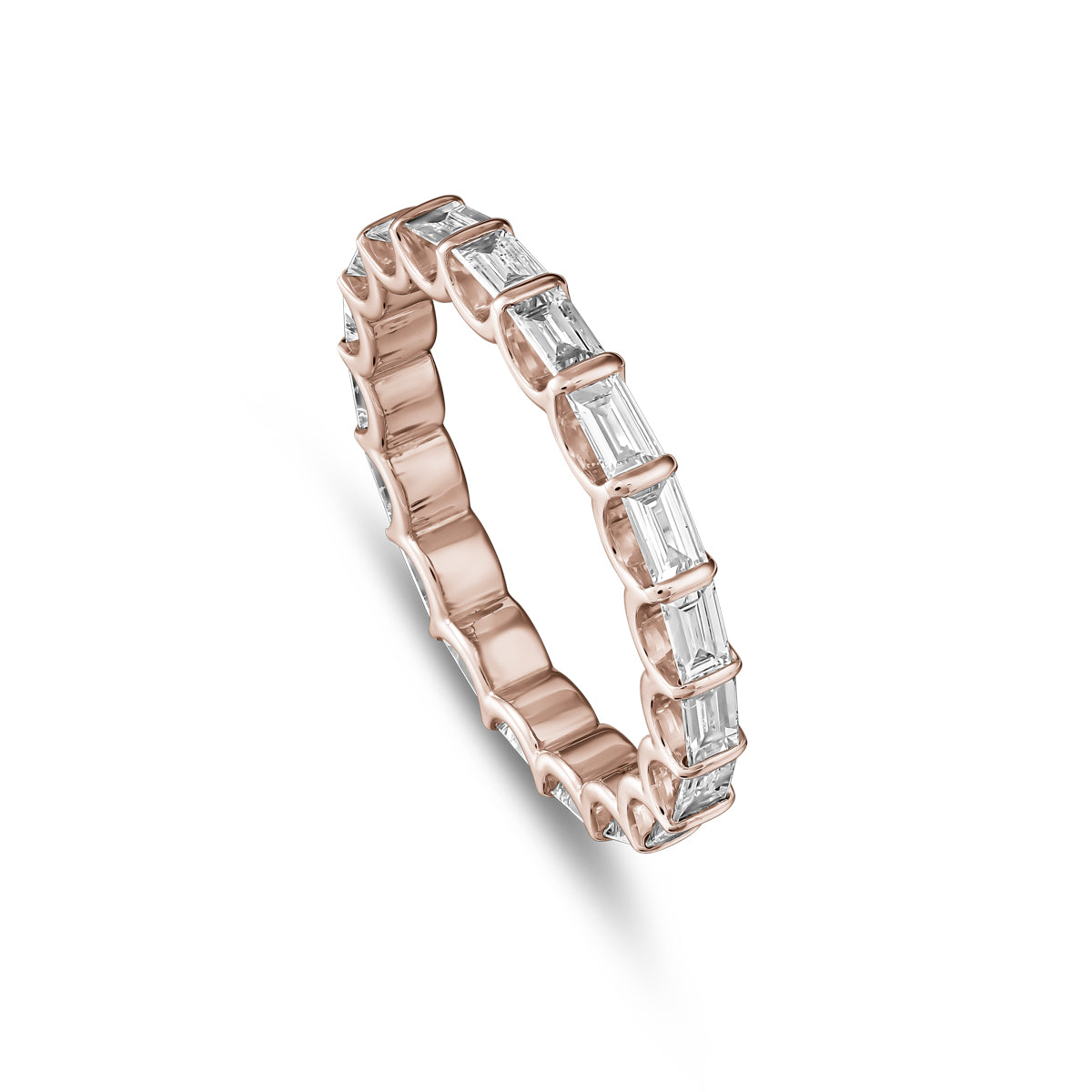 Triumph full eternity ring set with baquettes  in a arc design,designed by carati jewelry montreal canada 18 k 14 k