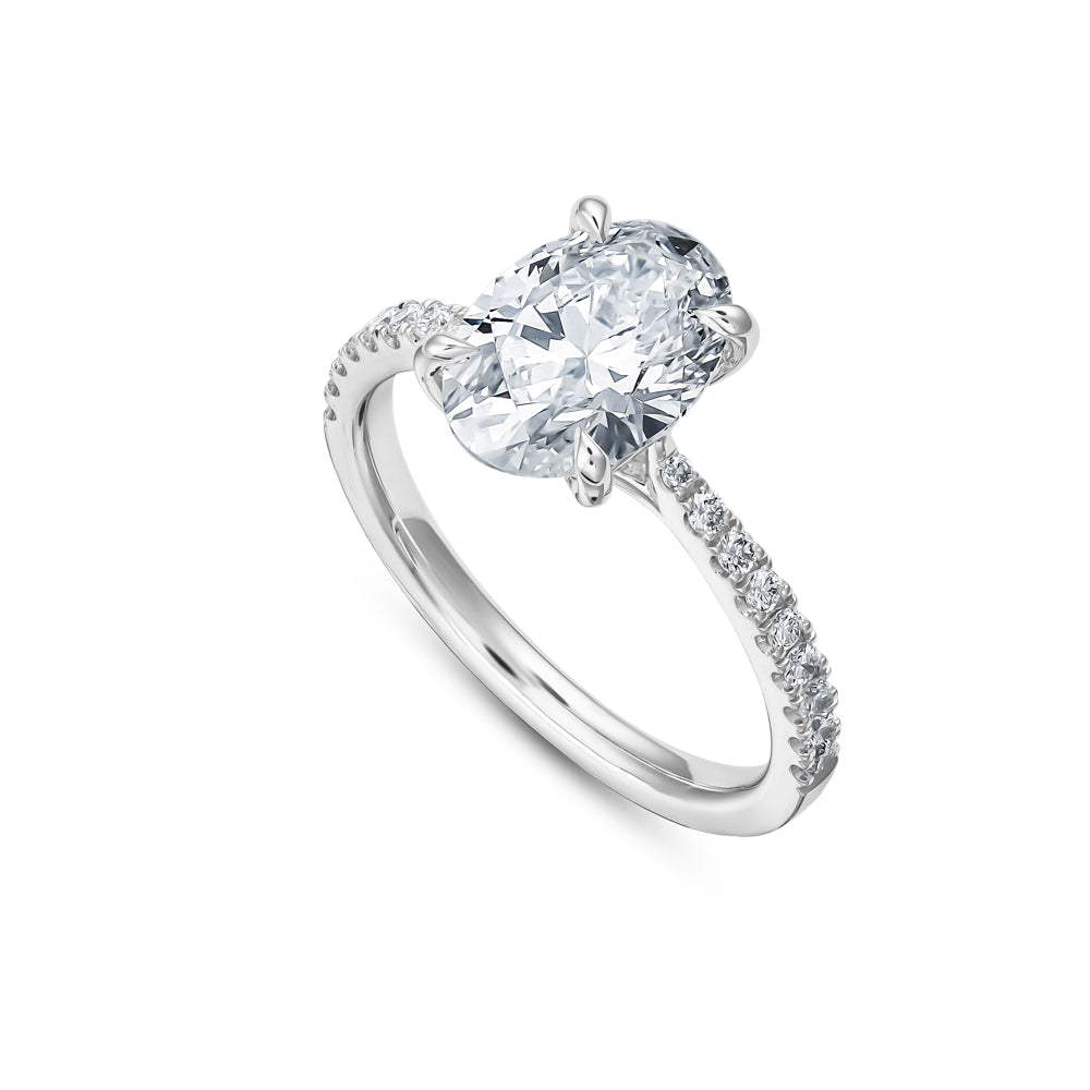 14 k white gold oval 2 ct trellis design engagement ring carati jewelry montreal 