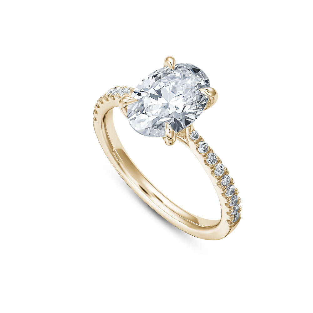 14 k yellow gold oval 2 ct trellis design engagement ring carati jewelry montreal 