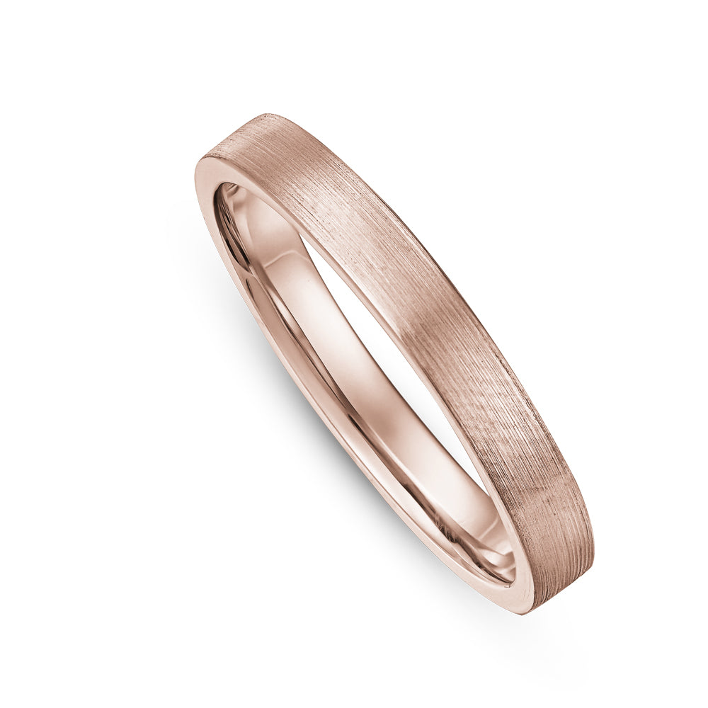 Canadian made 14 k rose gold Thin Flat Brushed Wedding Ring Carati jewelry montreal