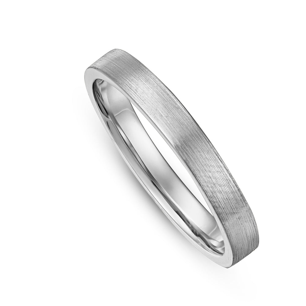 Canadian made 14 k white gold Thin Flat Brushed Wedding Ring Carati jewelry montreal
