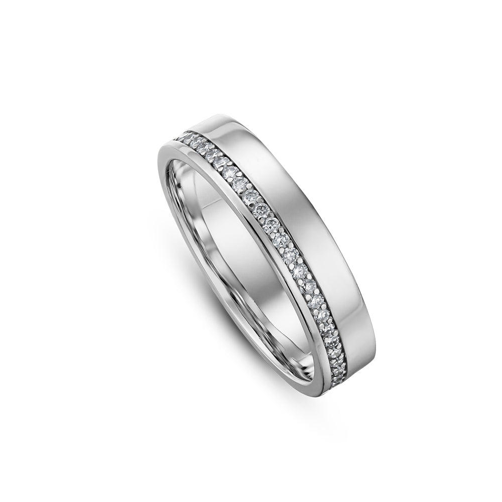 canadian made 14k white gold Flat Wedding Ring With Side Groove Set All Around Diamonds carati jewelry montreal