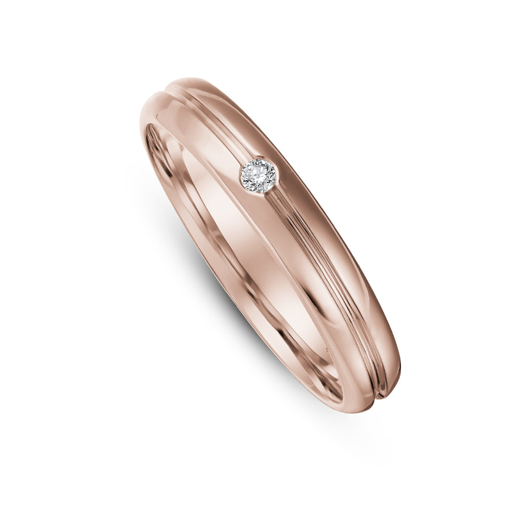 Canadian made 14 k rose gold Thick Grooved Wedding Ring Set In Single Diamond For Her Carati jewelry montreal