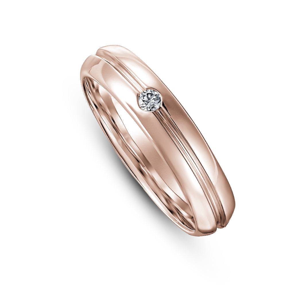 Canadian made 14k rose gold Grooved Wedding Ring Set In Single Diamond Carati jewelry montreal