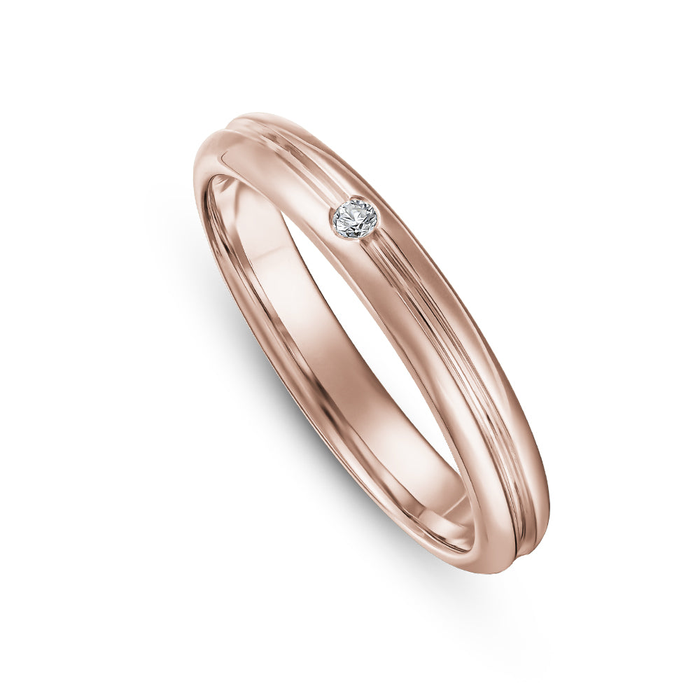 Canadian made 14 k rose gold Grooved Wedding Ring Set In Single Diamond For Her Carati Jewelry montreal