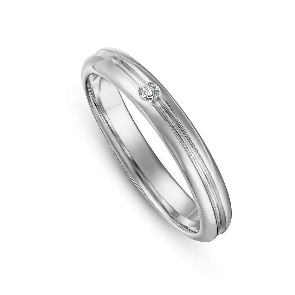 Canadian made 14 k white gold Grooved Wedding Ring Set In Single Diamond For Her Carati Jewelry montreal