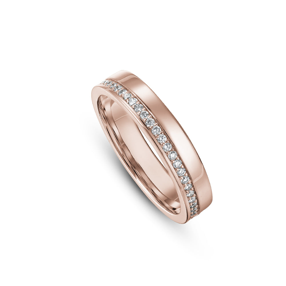 Canadian made 14 k rose gold Flat Wedding Ring With Side Groove Set All Around Diamonds For Her carati jewelry

