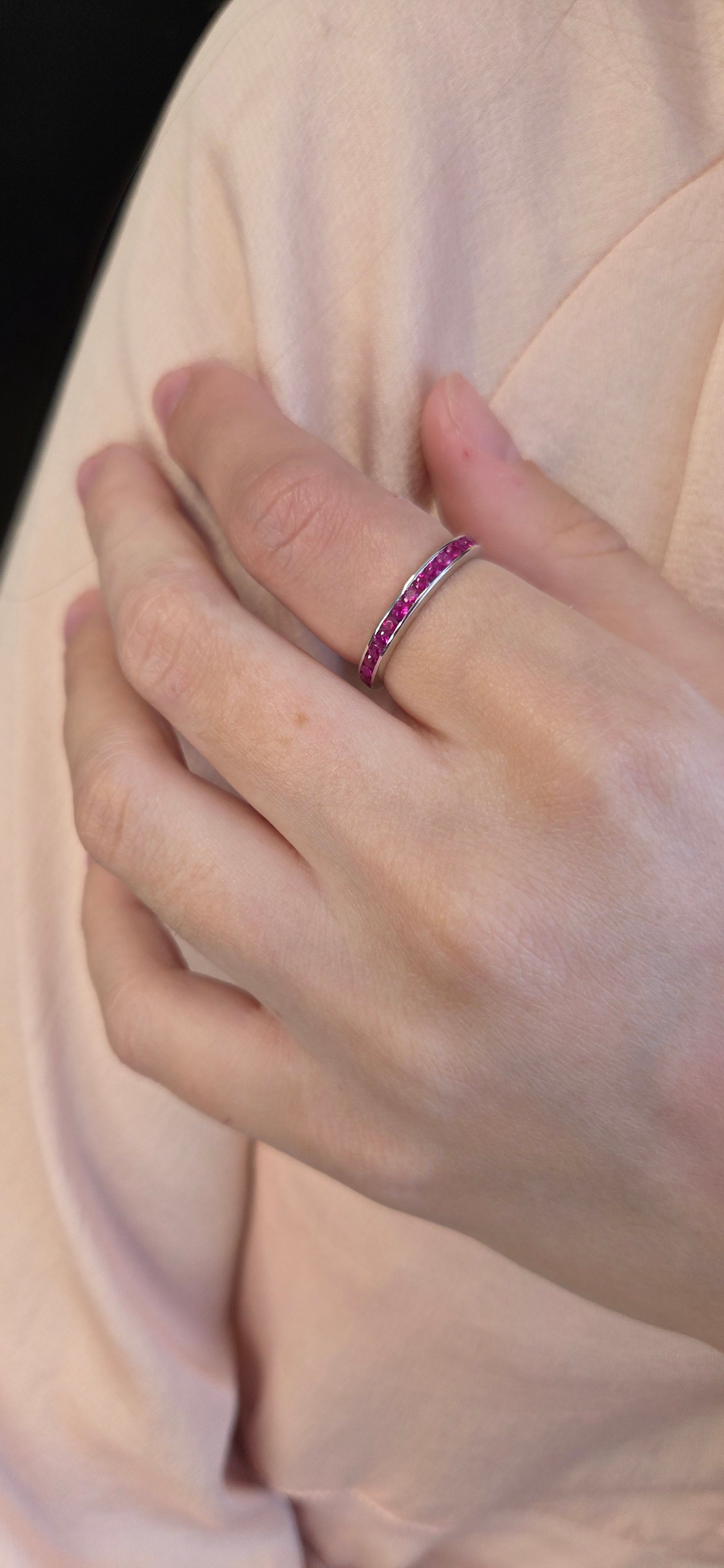 One Love Wedding Band in Full Ruby Channel set