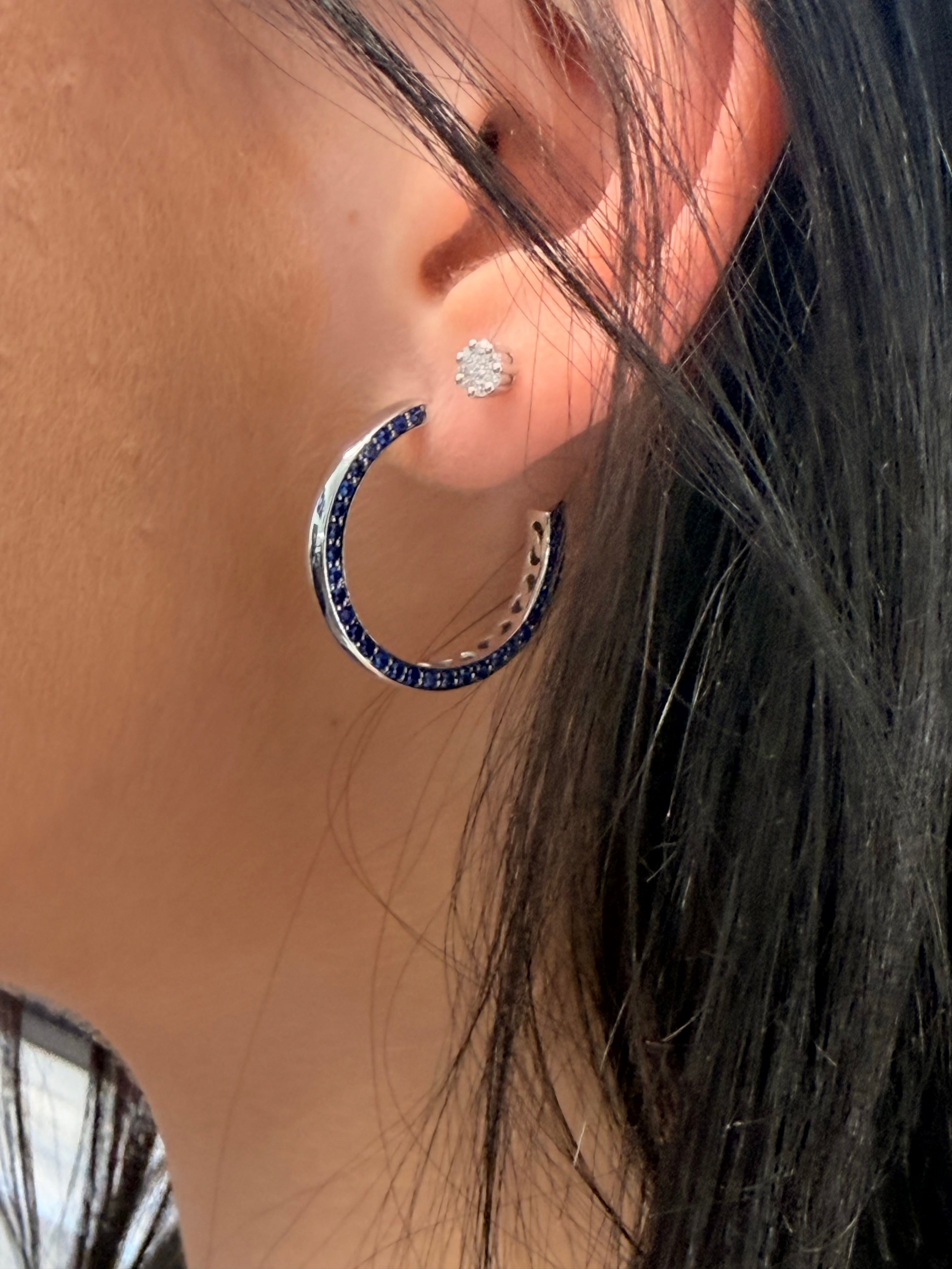 Eclipse Big Earring Pave Set in Blue Sapphires on One Side