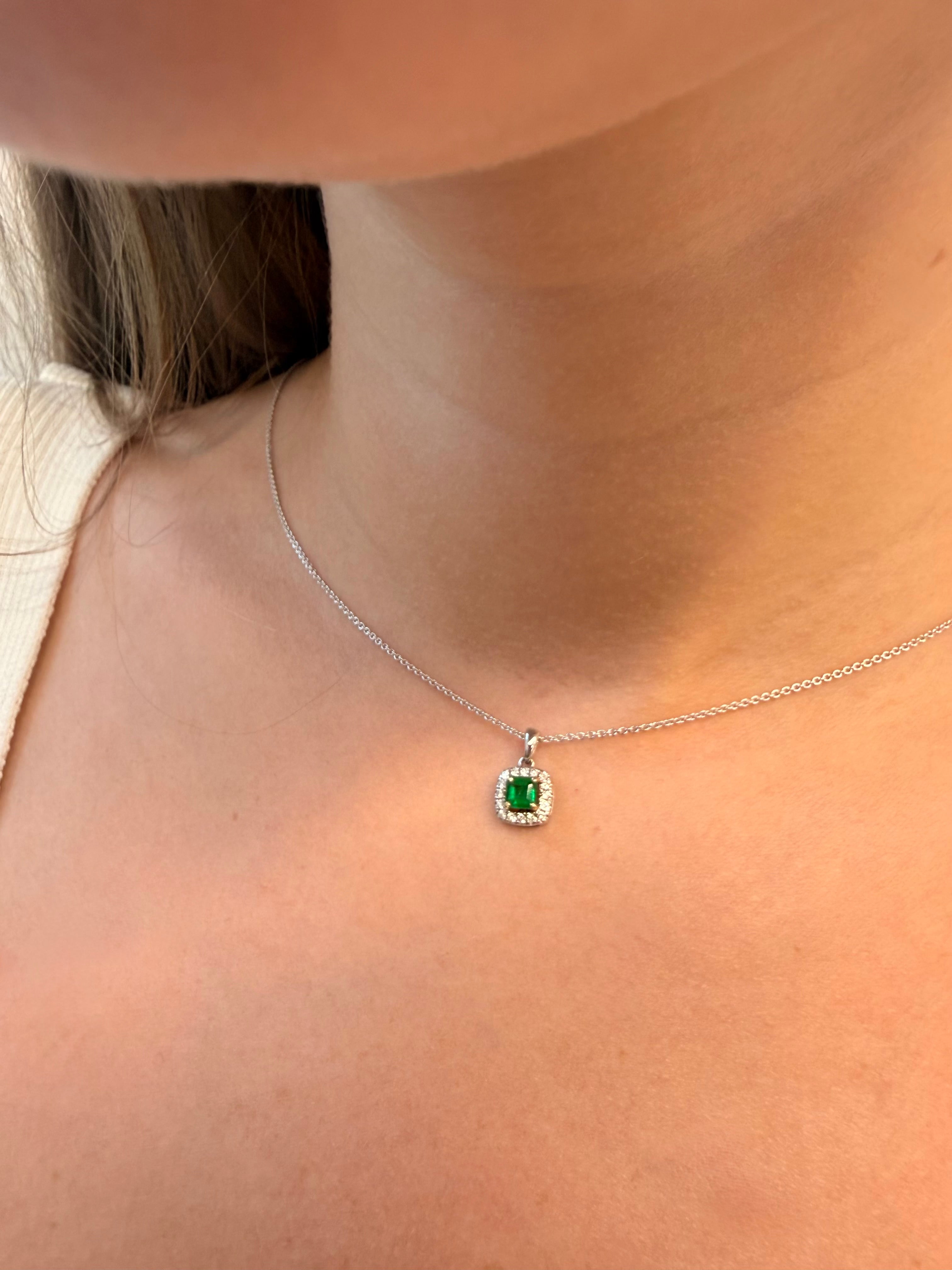 Emerald Square Pendant with Halo Set in Diamonds