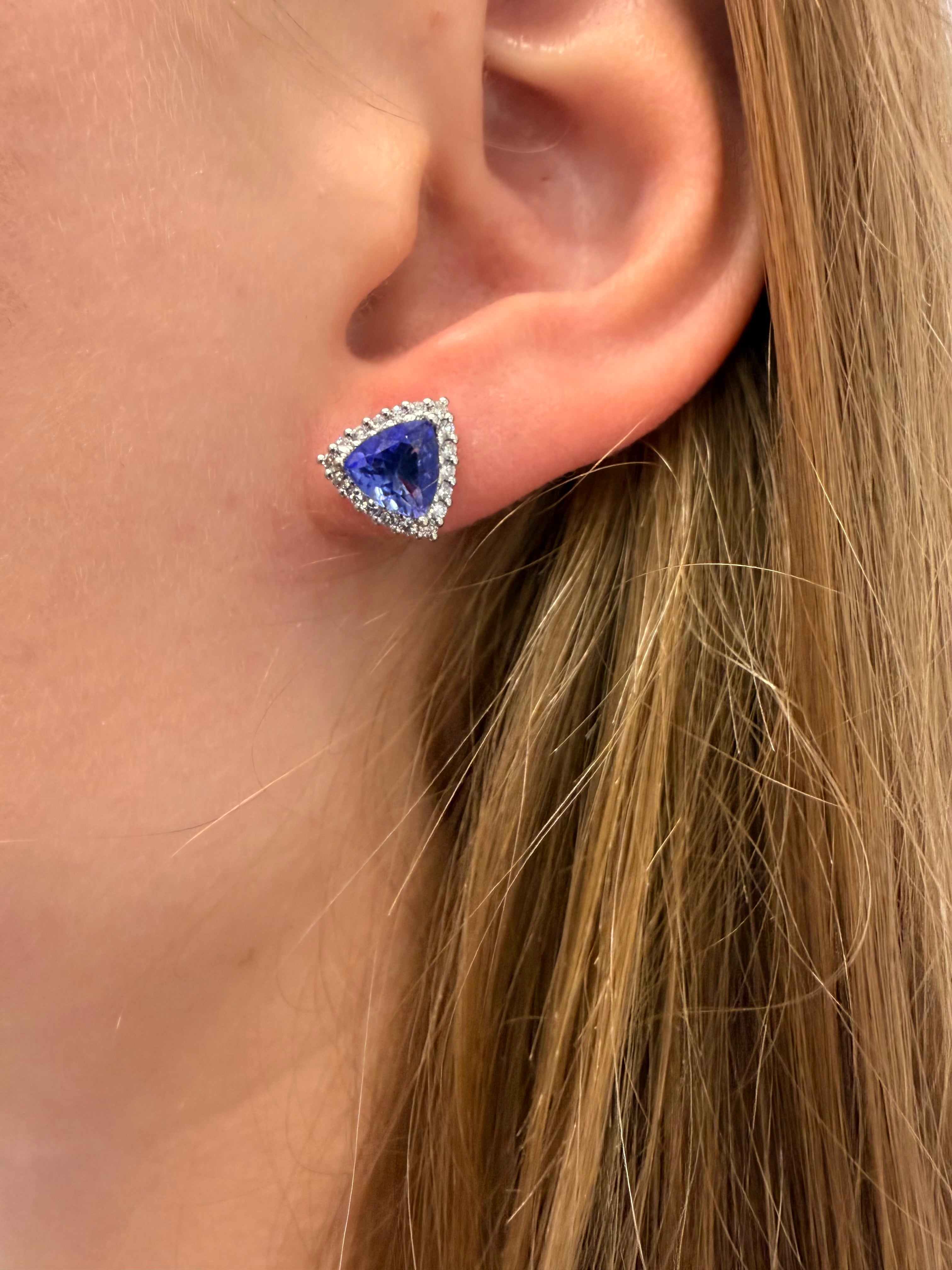 Trillion Tanzanite Earring In All Around Diamonds