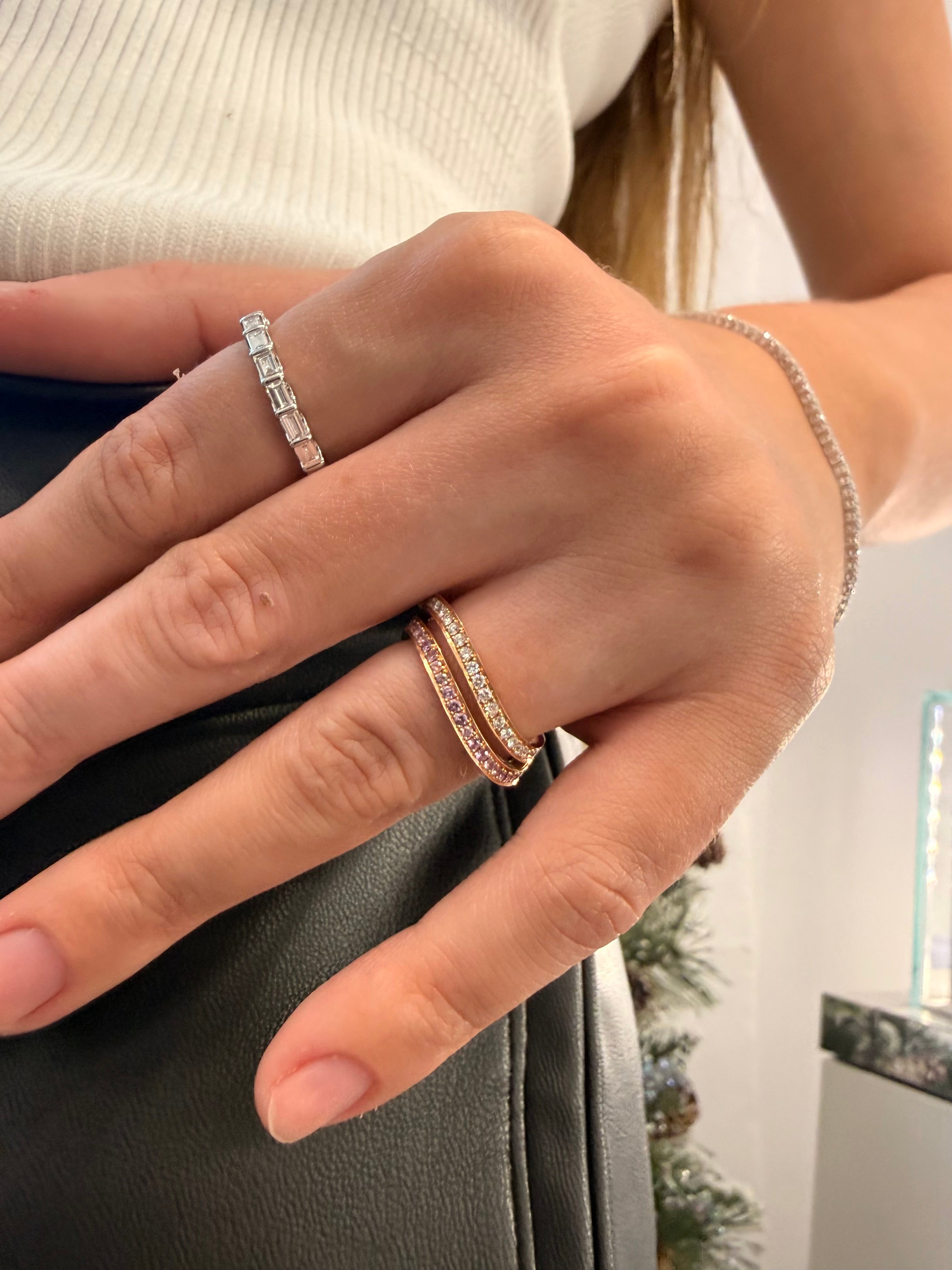 Double Wavy Ring With Pave Set Diamonds
