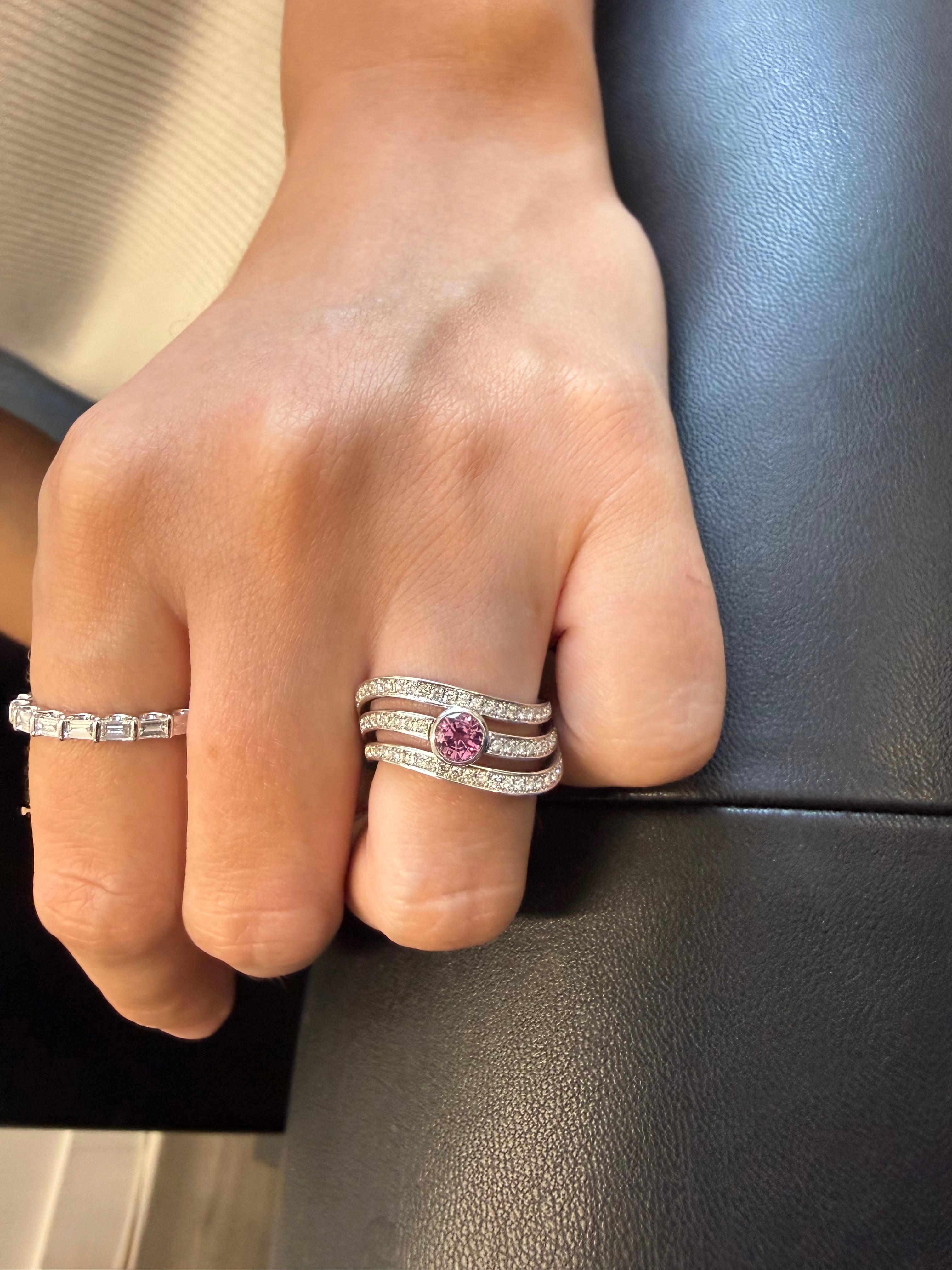 Triple Wavy Ring Centered a Stunning Pink Sapphire