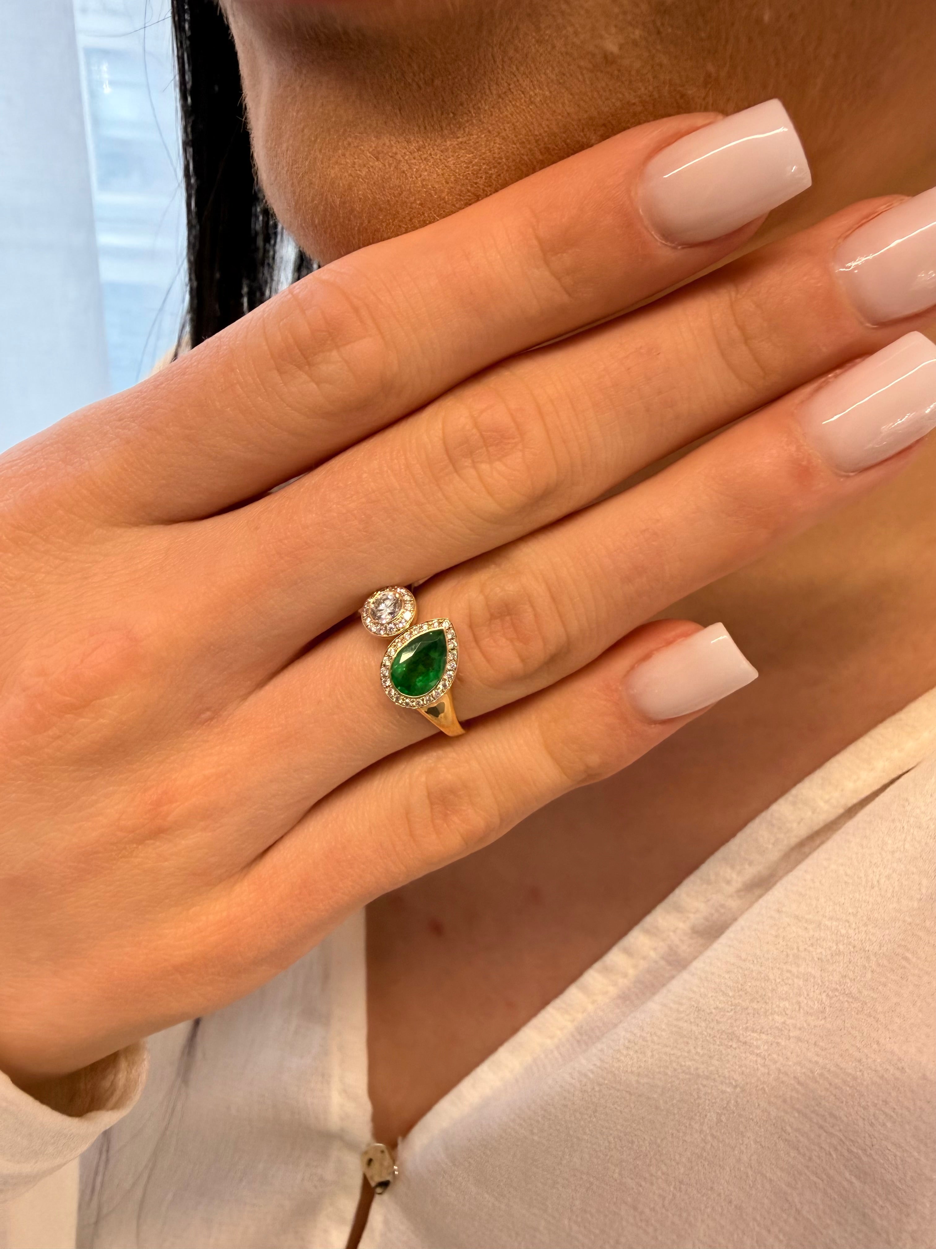 Toi Et Moi Reimagined With Stunning Pear Emerald and a Diamond