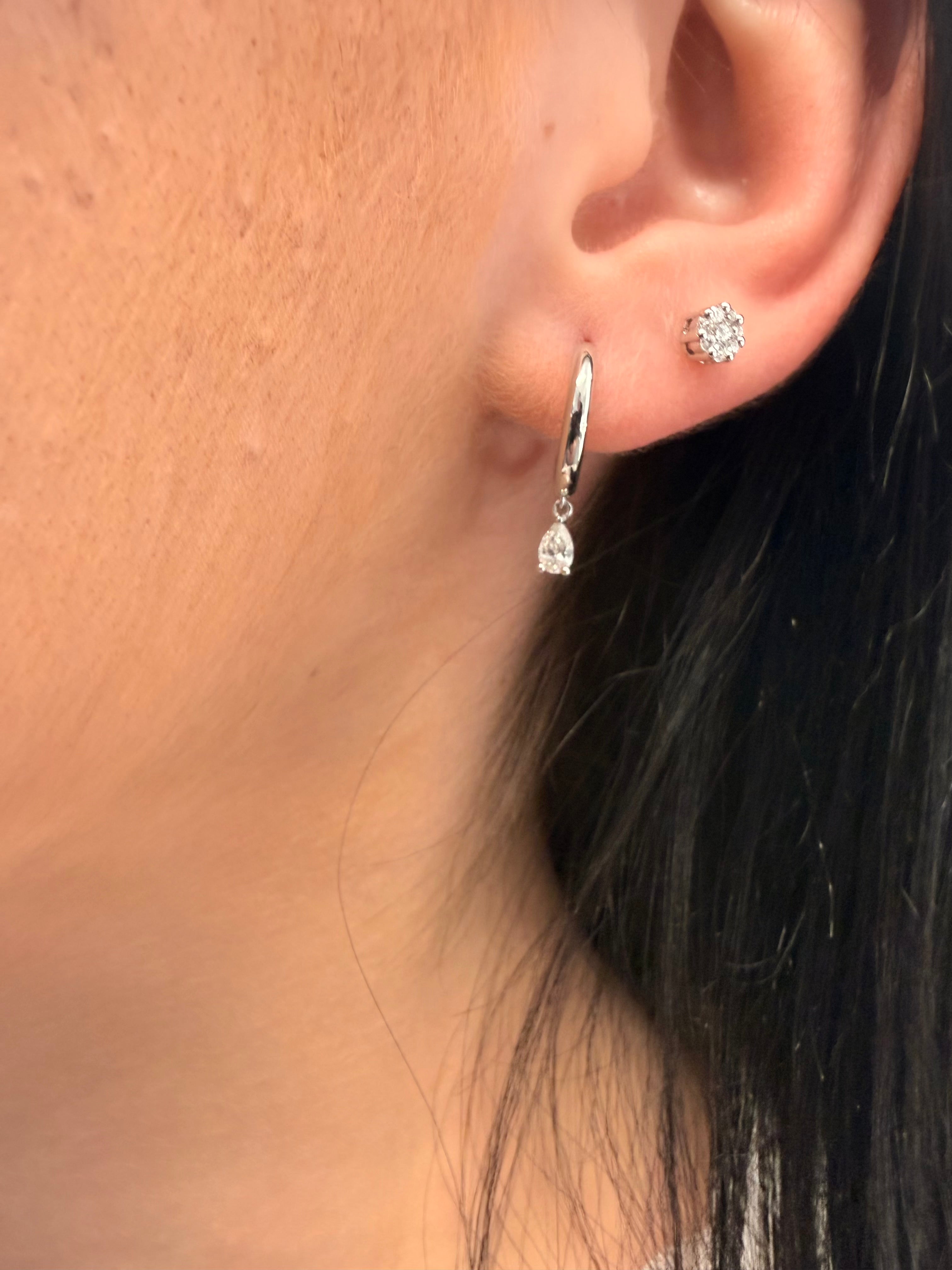 Small Hoops Earring in Plain with a Stunning Pear Diamond