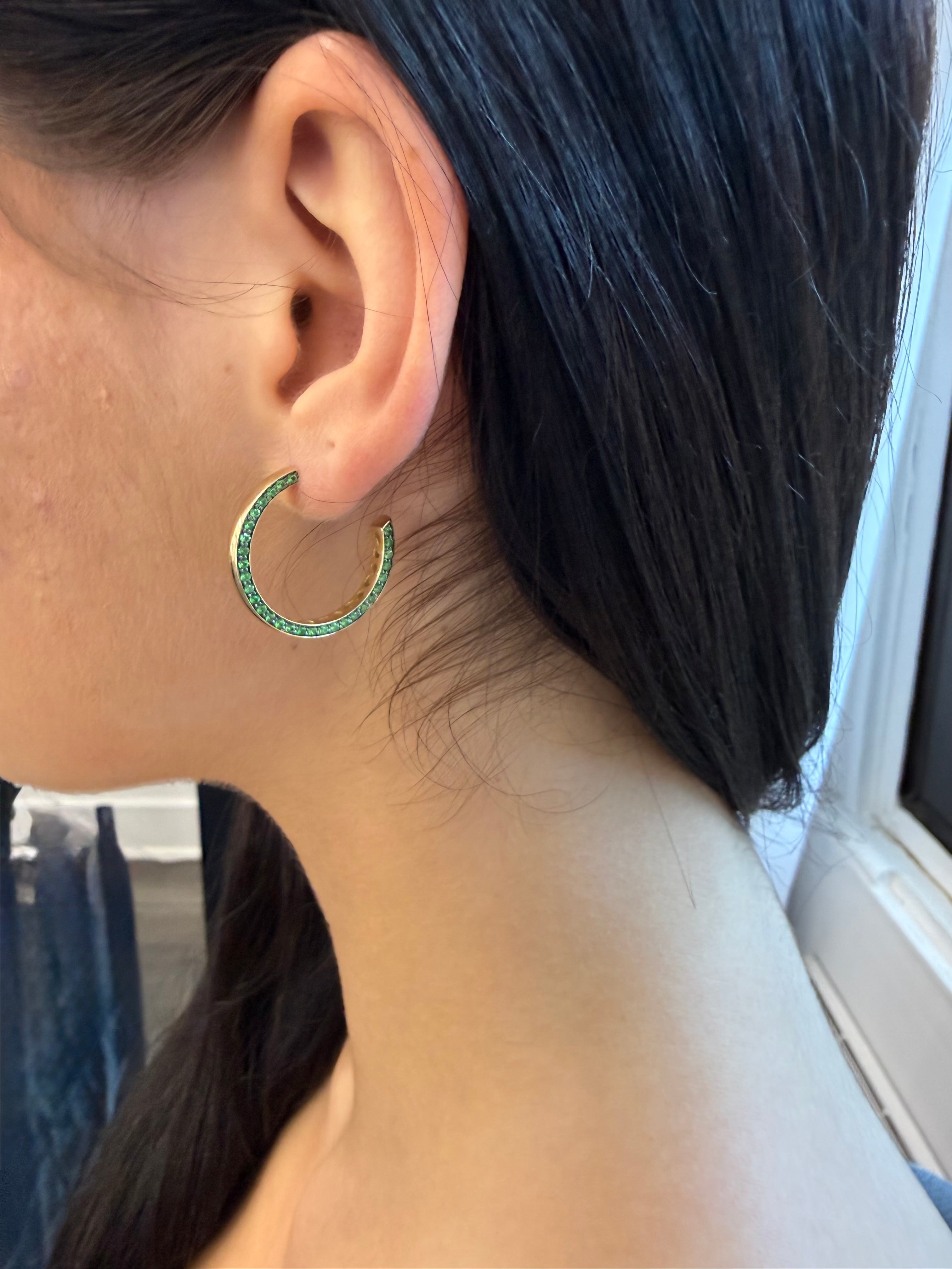 Eclipse Big Earring Pave Set in Tsavorites on One Side