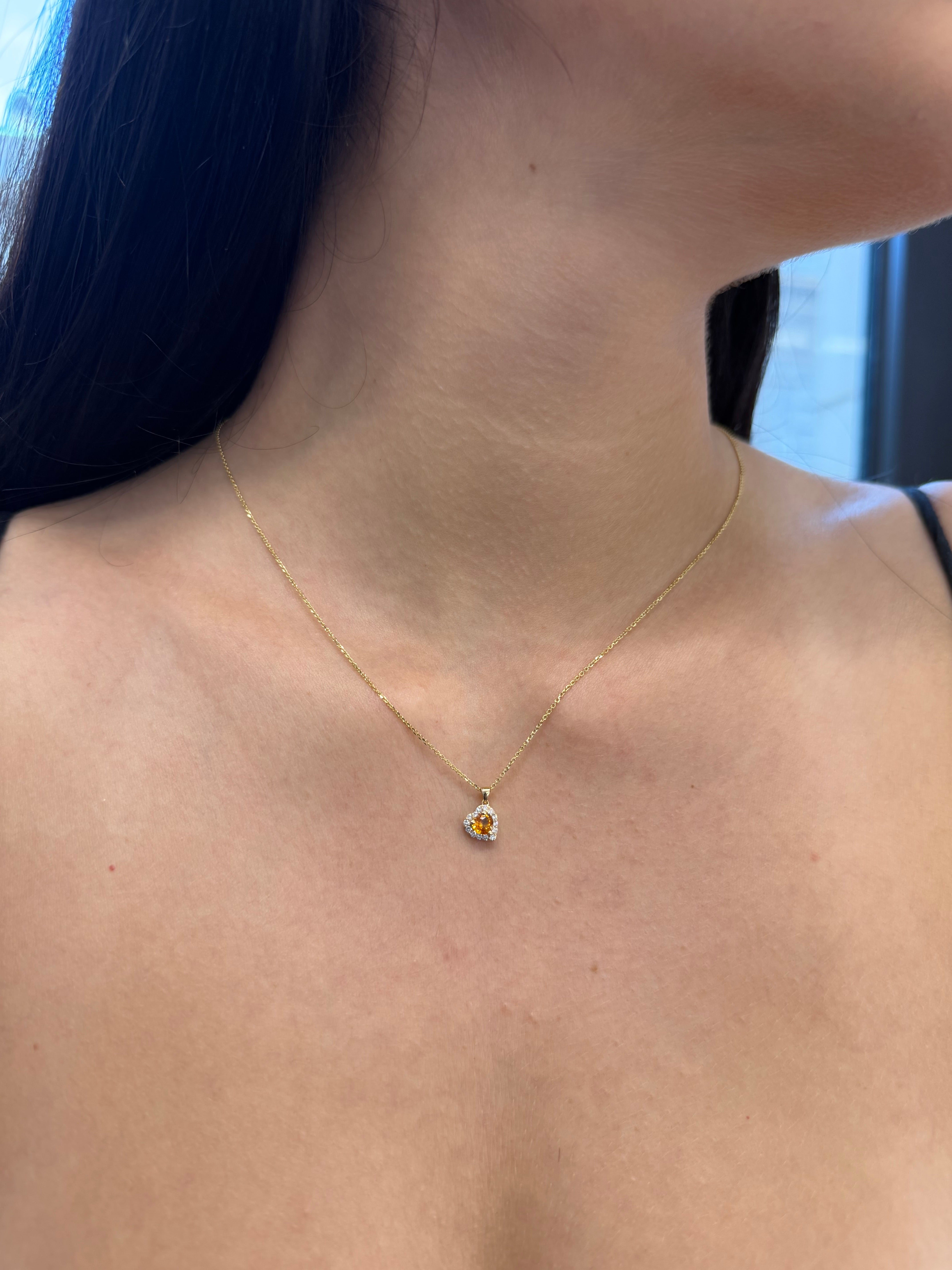 Slanted Orange Heart Sapphire Pendant