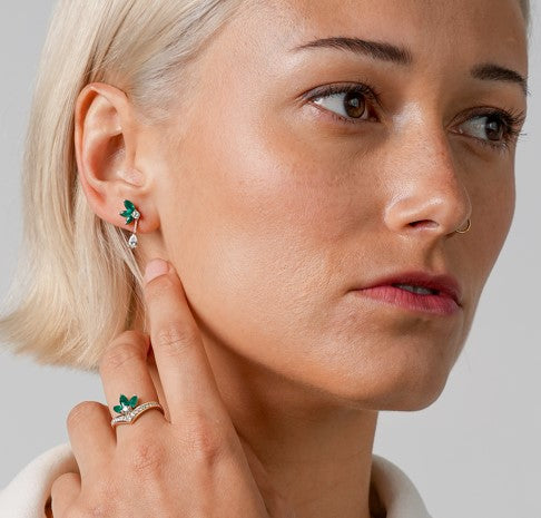 Boucle d'oreille Majesté avec émeraudes