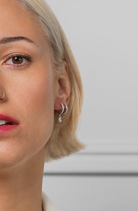 Small Hoops Earring in Two Tone for One Side With a Stunning Pear Diamond